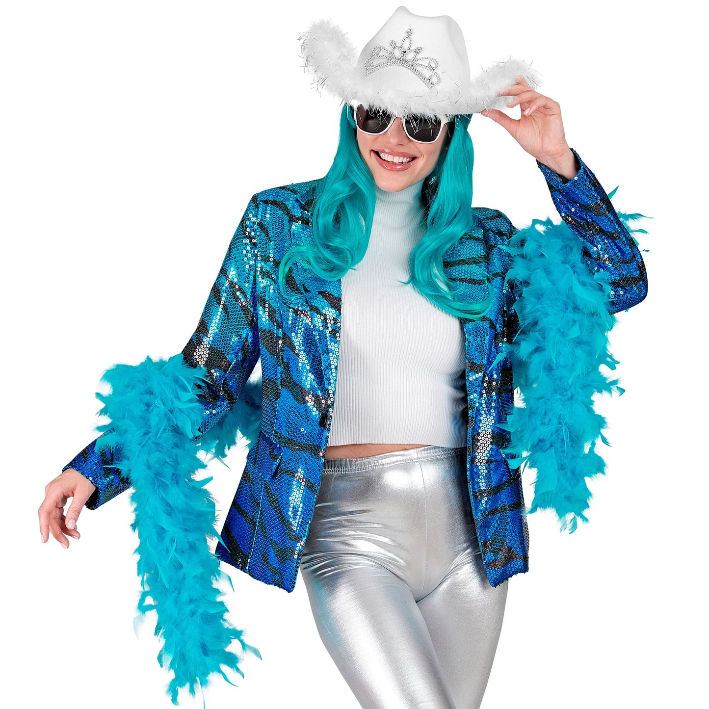 "PARTY FASHION BLAZER" (Pailletten Blazer in blue waves Muster) – Ansicht 4