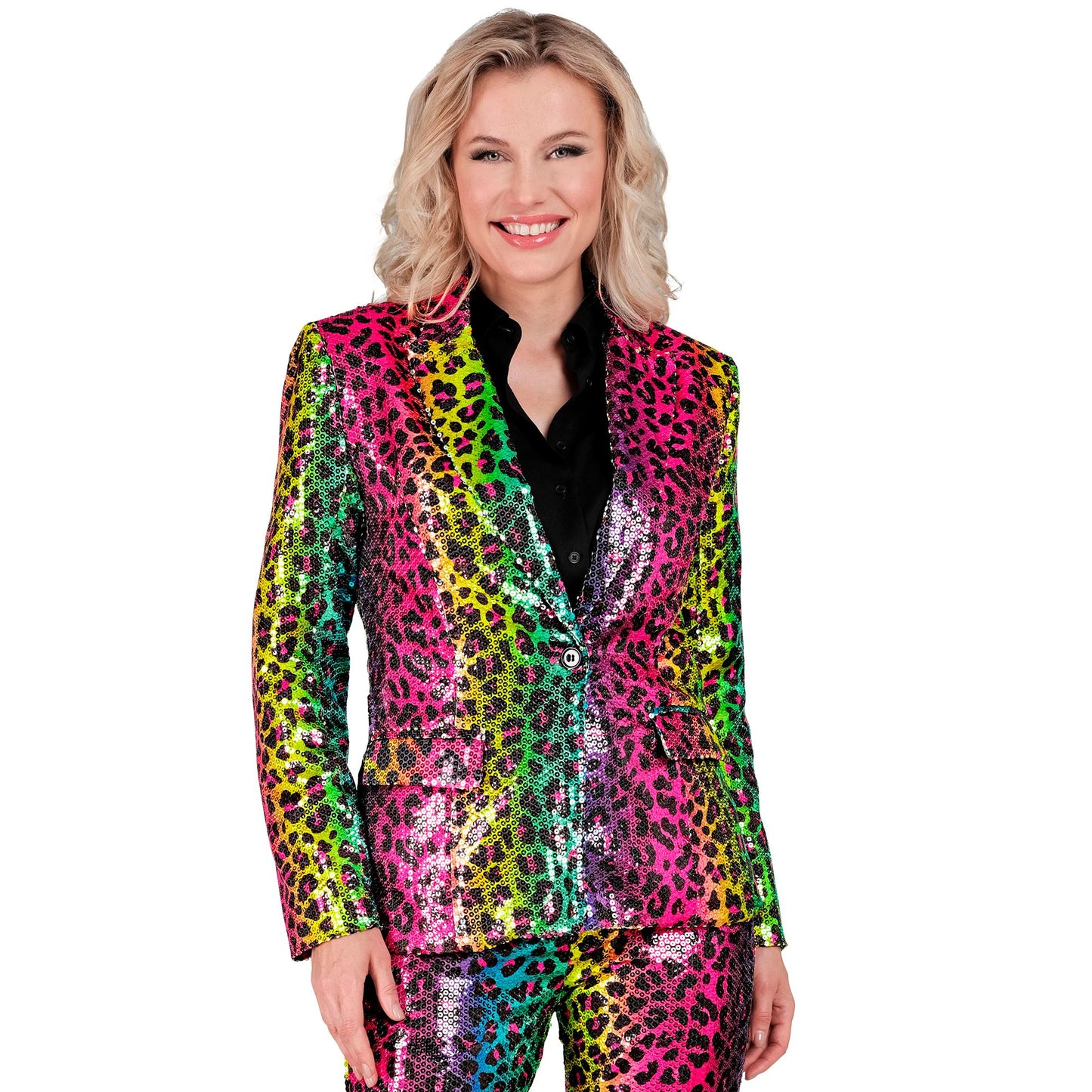 "PARTY FASHION BLAZER" (Pailletten Blazer in Leopardenmuster Regenbogen) – Ansicht 3