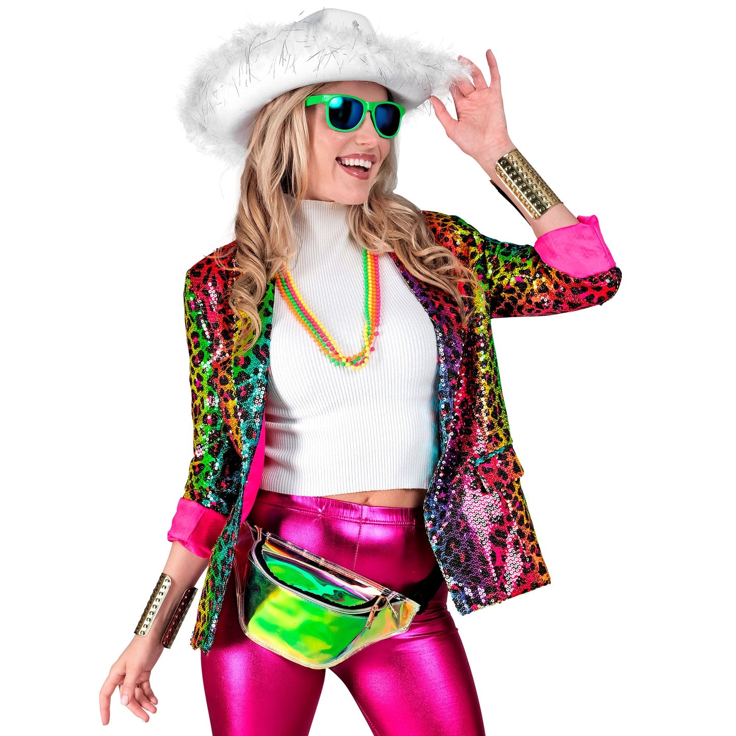 "PARTY FASHION BLAZER" (Pailletten Blazer in Leopardenmuster Regenbogen) – Ansicht 4