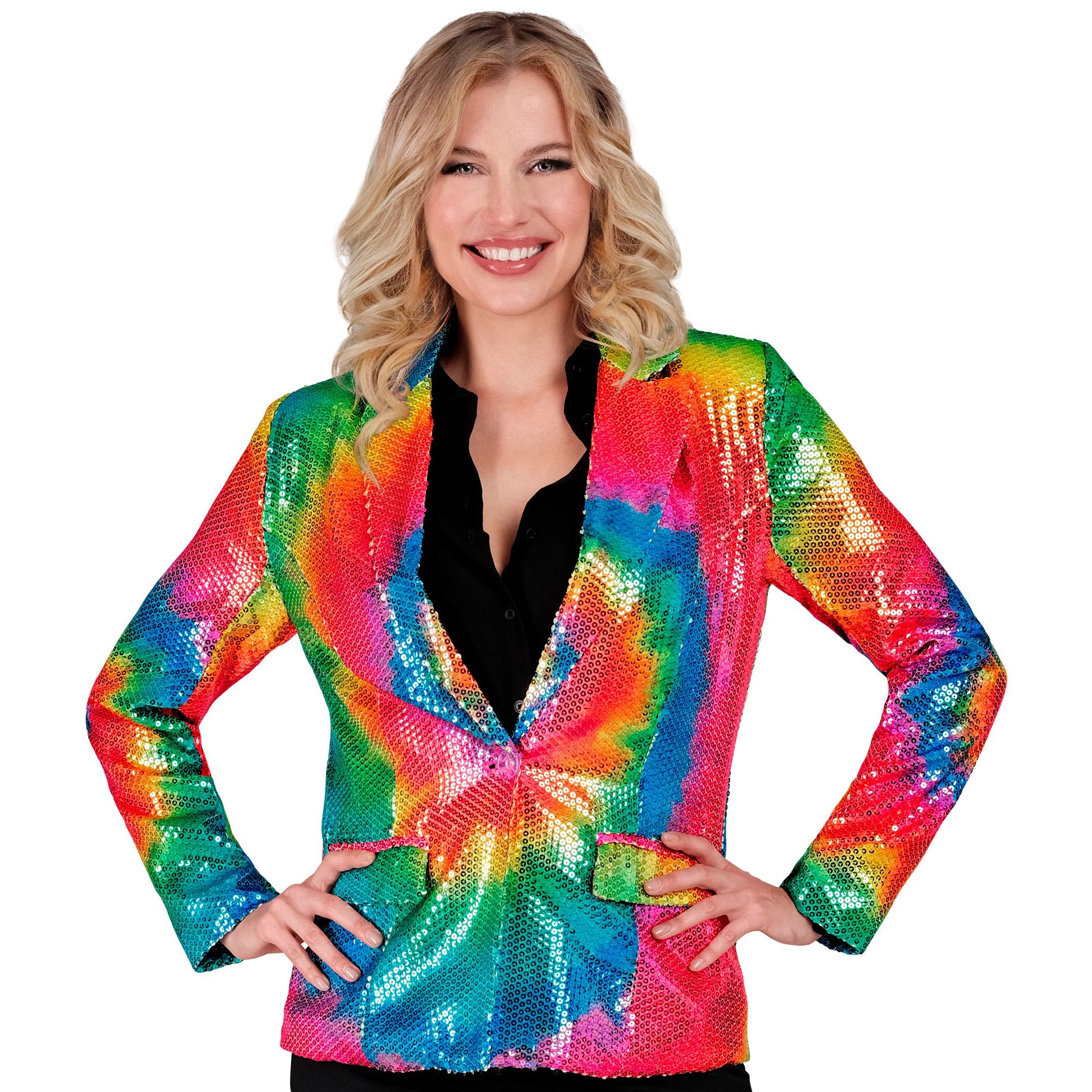 "PARTY FASHION BLAZER" (Pailletten Blazer in Tie-Dye Muster) – Detailansicht