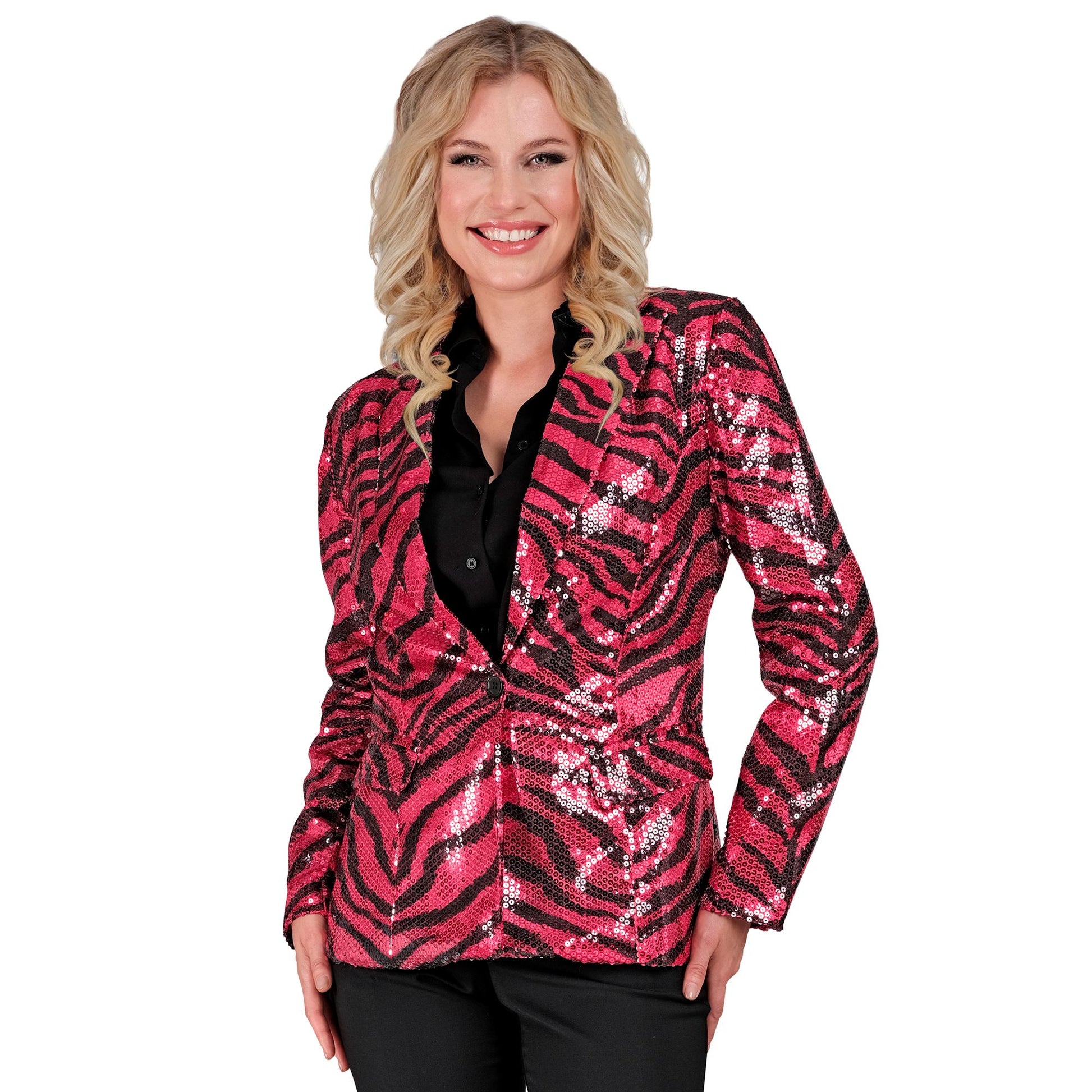 "PARTY FASHION BLAZER" (Pailletten Blazer in Zebramuster pink) – Detailansicht