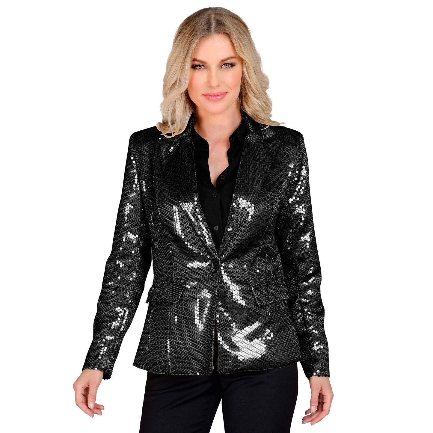 "PARTY FASHION BLAZER" (Pailletten Blazer schwarz) – Vorderansicht