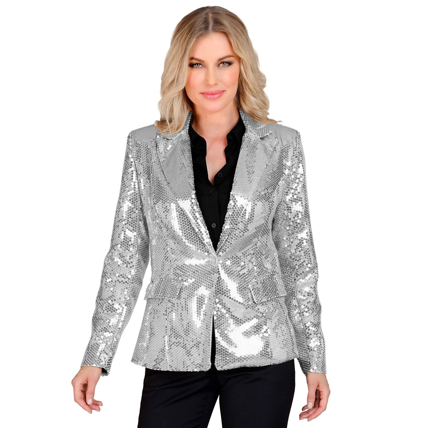 "PARTY FASHION BLAZER" (Pailletten Blazer silber) – Vorderansicht