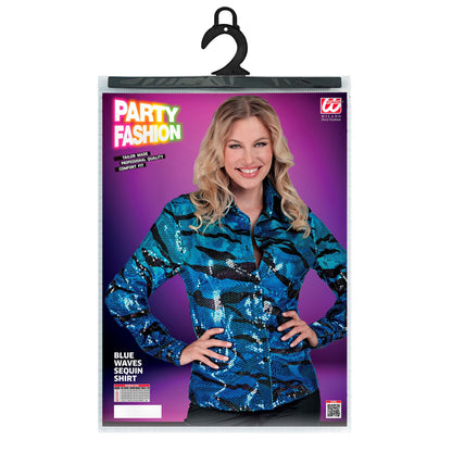"PARTY FASHION BLUSE" (Paillettenbluse in blue waves Muster) – Ansicht 5