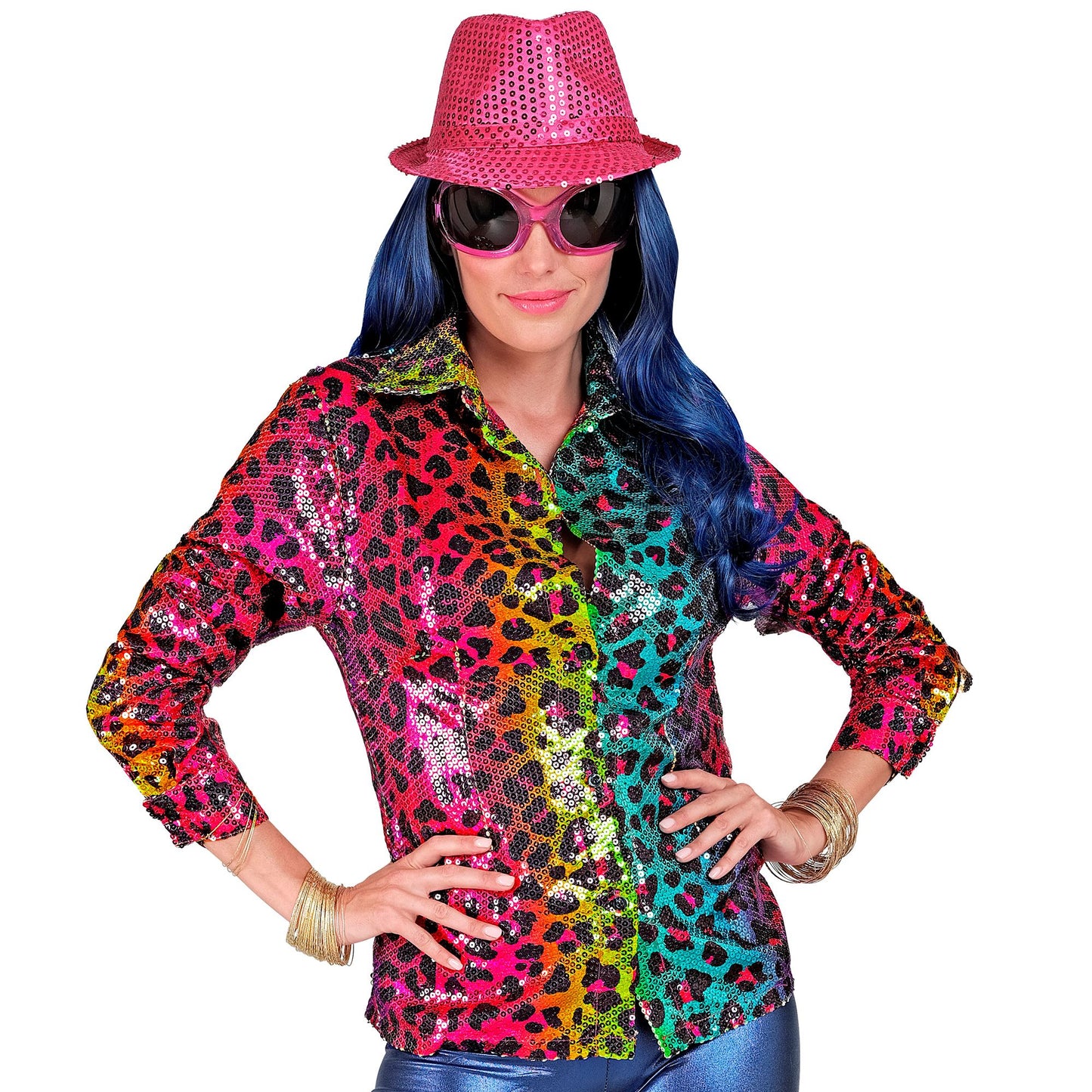 "PARTY FASHION BLUSE" (Paillettenbluse in Leopardenmuster Regenbogen) – Ansicht 3