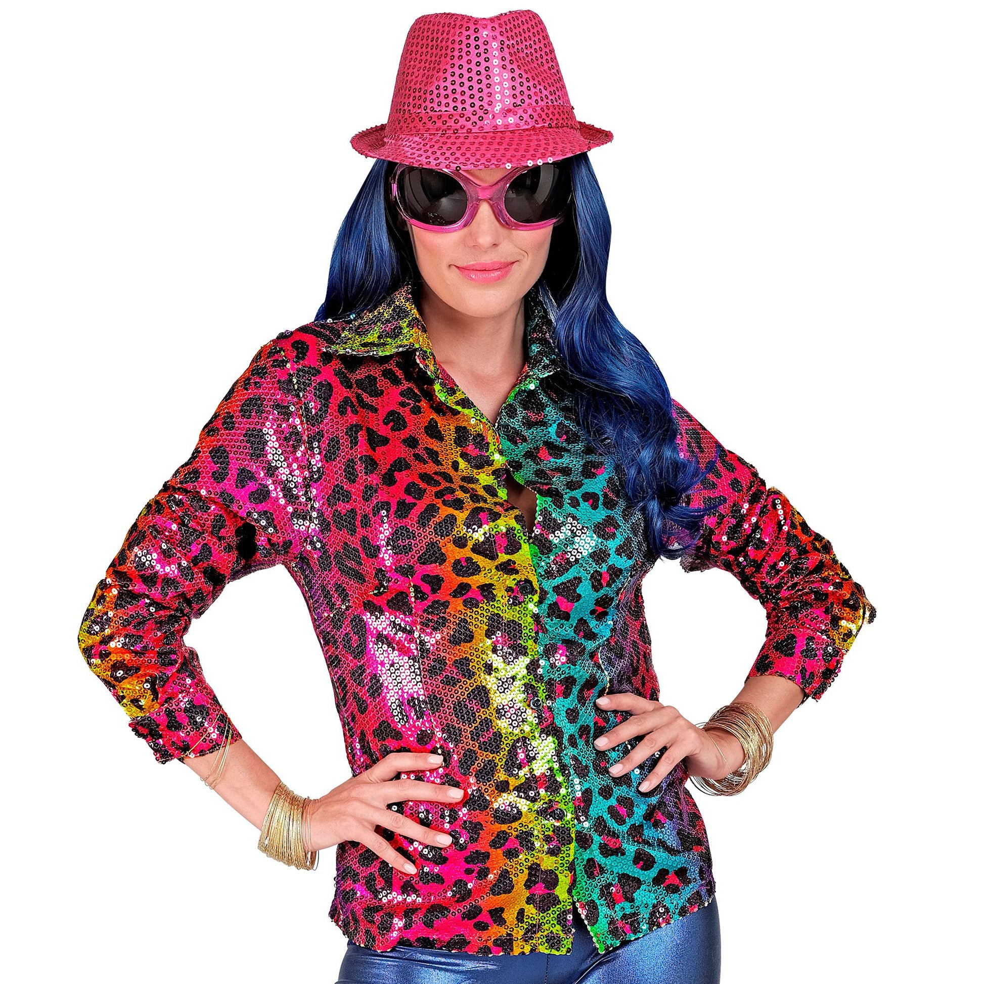 "PARTY FASHION BLUSE" (Paillettenbluse in Leopardenmuster Regenbogen) – Ansicht 3