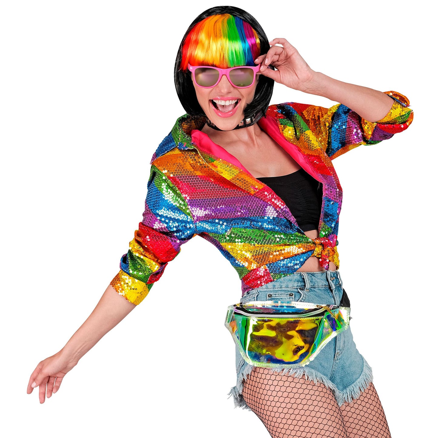 "PARTY FASHION BLUSE" (Paillettenbluse in Regenbogen Muster) – Ansicht 3