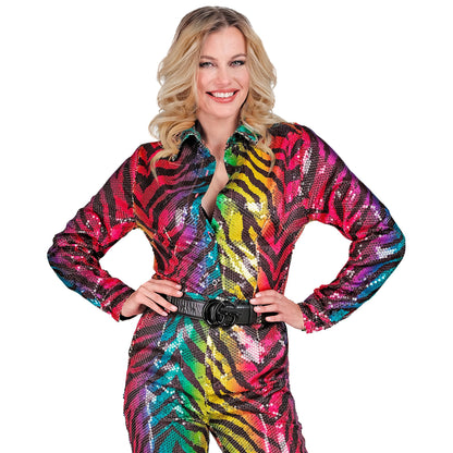 "PARTY FASHION BLUSE" (Paillettenbluse in Tigermuster Regenbogen) – Ansicht 4