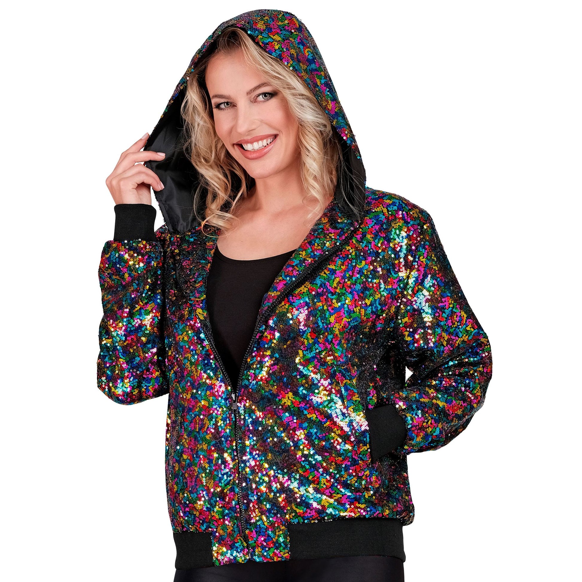"PARTY FASHION BOMBERJACKE MIT KAPUZE" (Pailletten Bomberjacke mit Kapuze bunt) – Ansicht 3