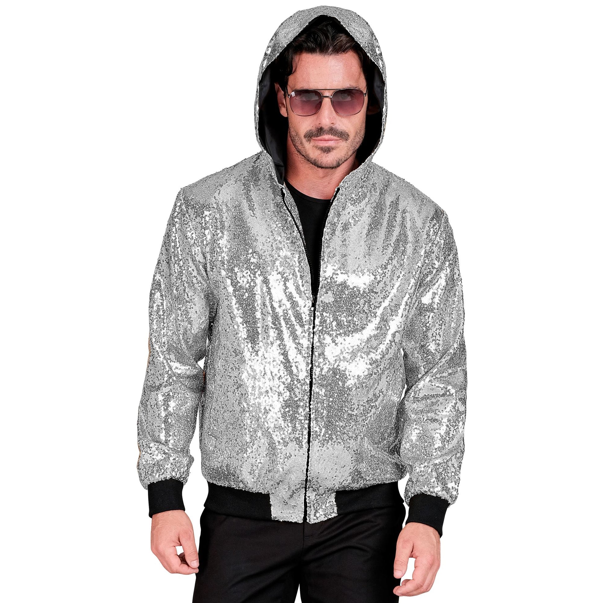 "PARTY FASHION BOMBERJACKE MIT KAPUZE" (Pailletten Bomberjacke mit Kapuze silber) – Ansicht 4