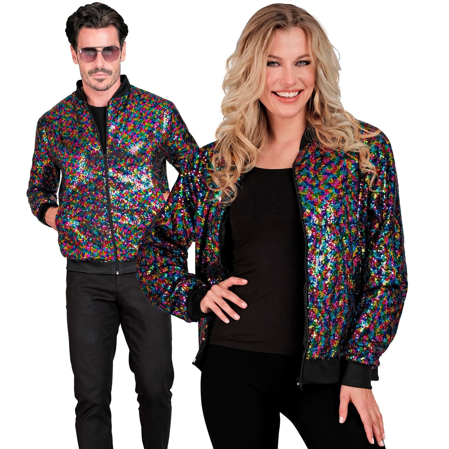 "PARTY FASHION BOMBERJACKE" (Pailletten Bomberjacke bunt) – Vorderansicht