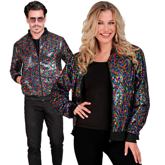 "PARTY FASHION BOMBERJACKE" (Pailletten Bomberjacke bunt) – Vorderansicht