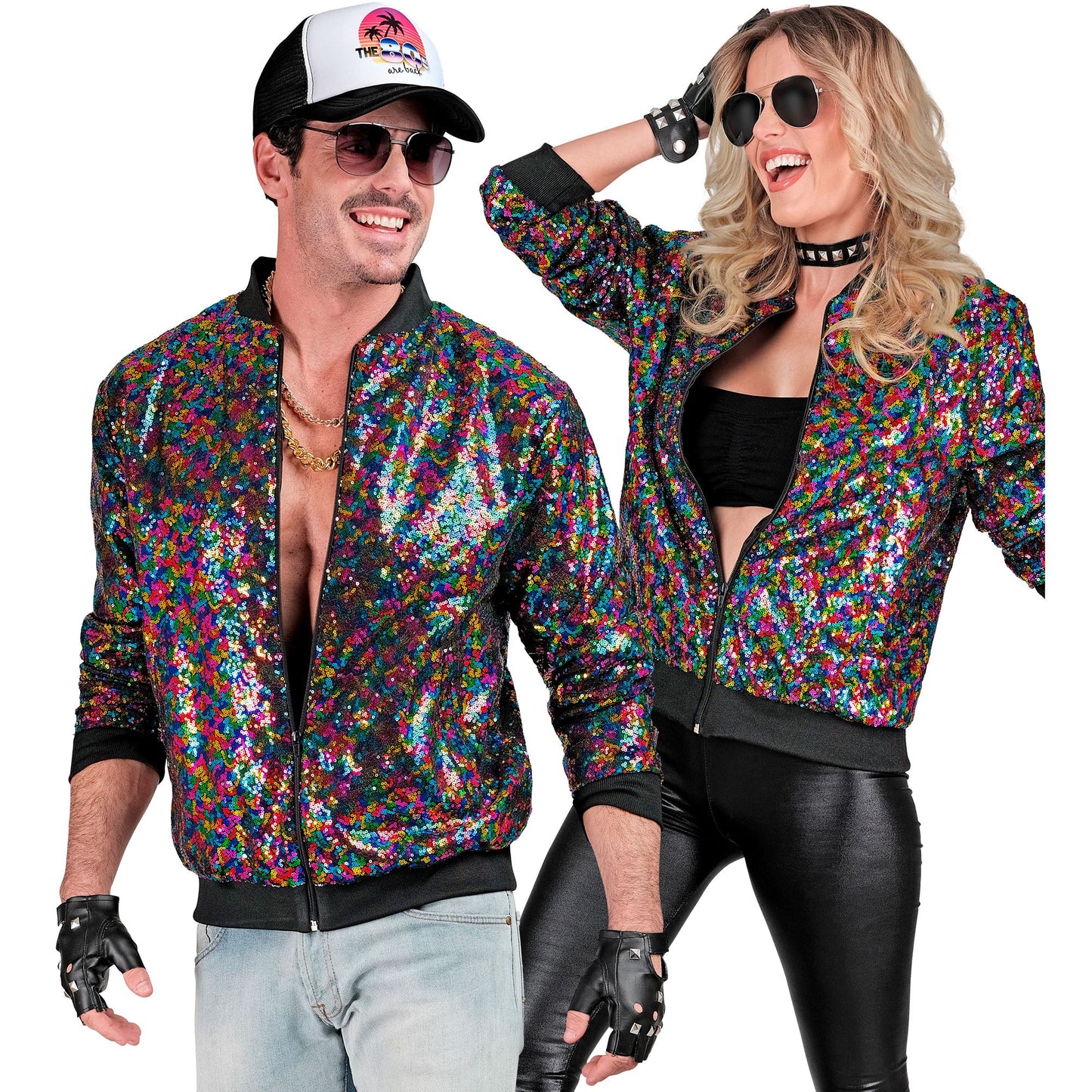 "PARTY FASHION BOMBERJACKE" (Pailletten Bomberjacke bunt) – Detailansicht