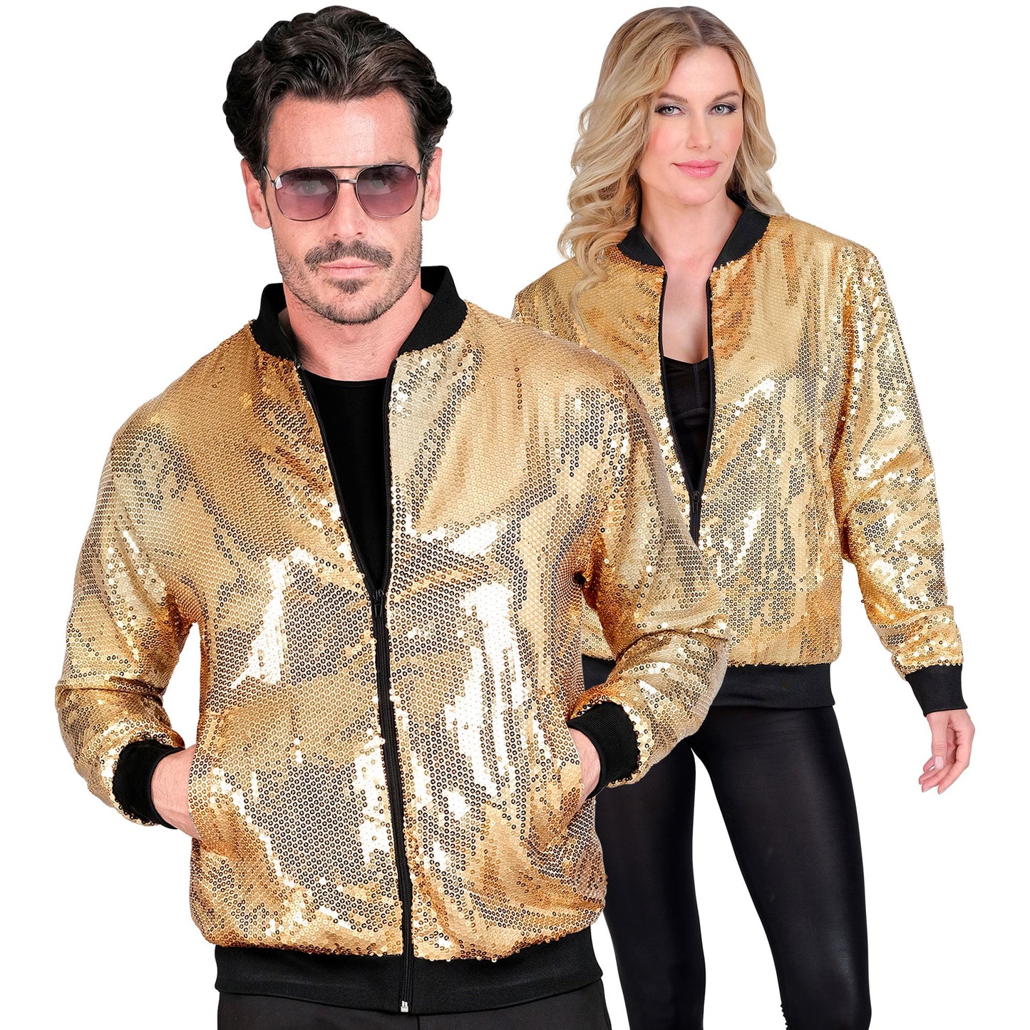 "PARTY FASHION BOMBERJACKE" (Pailletten Bomberjacke gold) – Vorderansicht