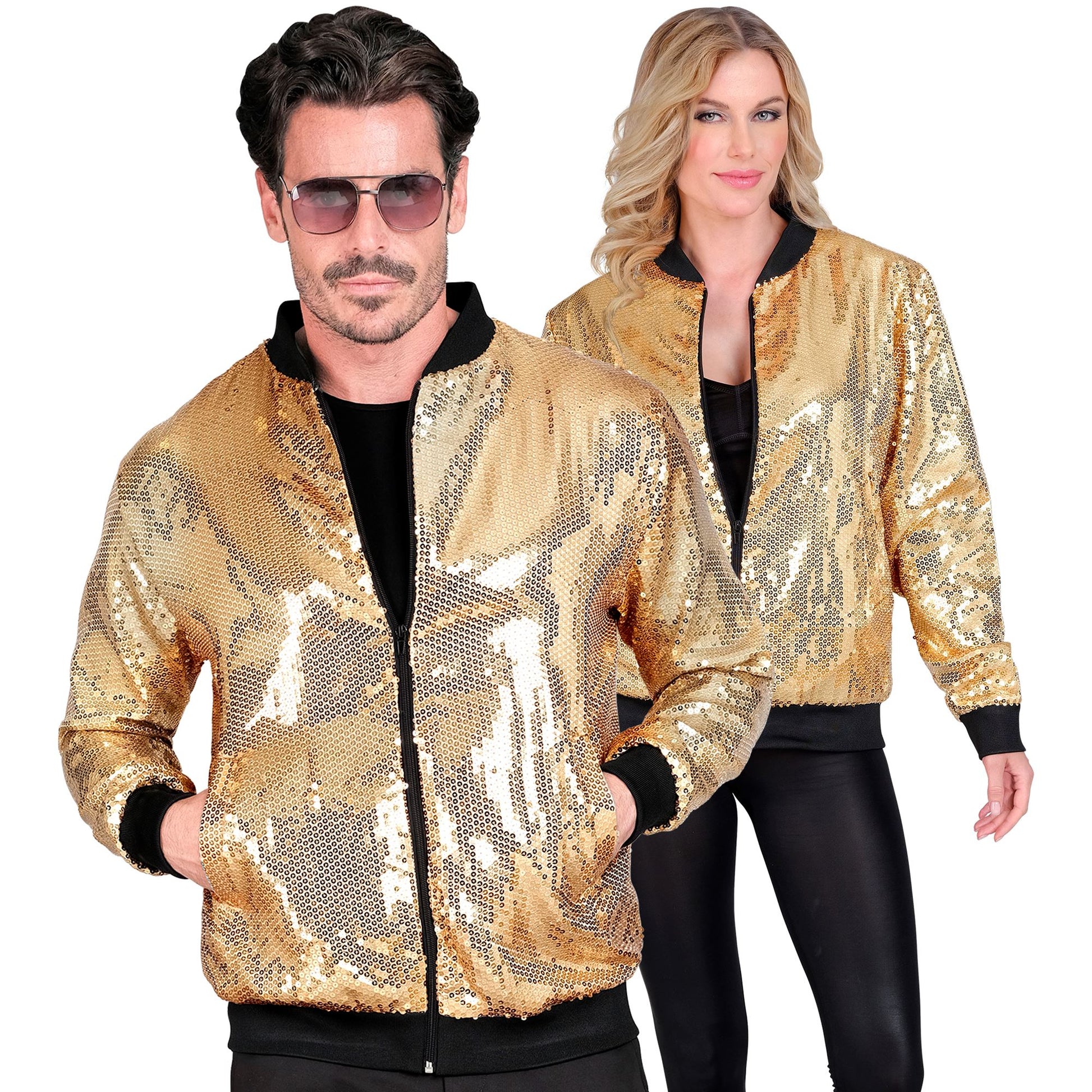"PARTY FASHION BOMBERJACKE" (Pailletten Bomberjacke gold) – Vorderansicht
