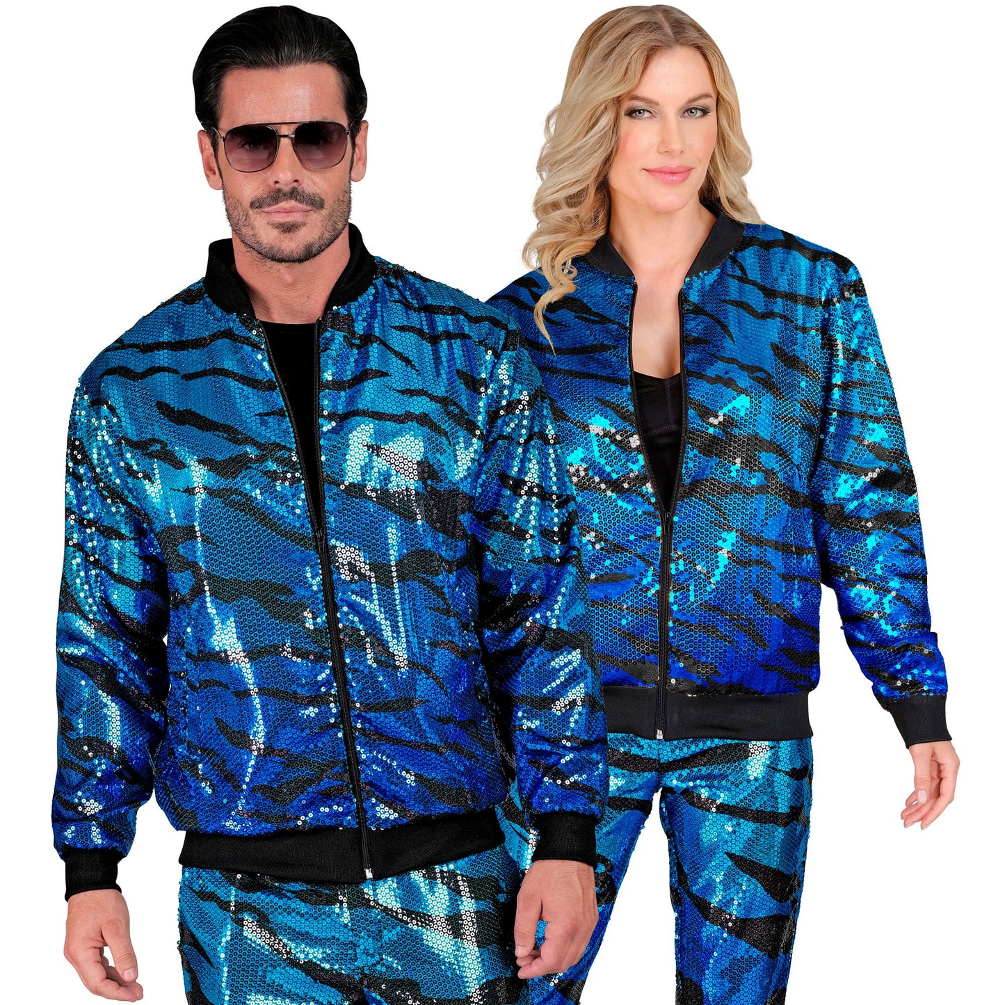 "PARTY FASHION BOMBERJACKE" (Pailletten Bomberjacke in blue waves Muster) – Ansicht 3