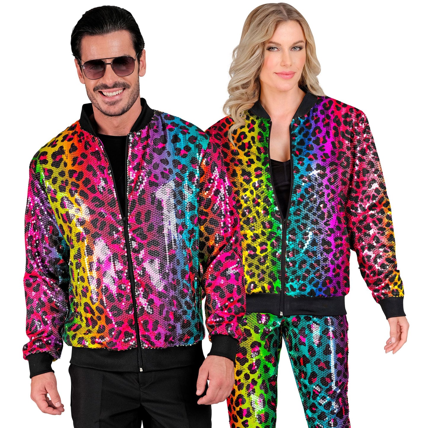 "PARTY FASHION BOMBERJACKE" (Pailletten Bomberjacke in Leopardenmuster Regenbogen) – Ansicht 3