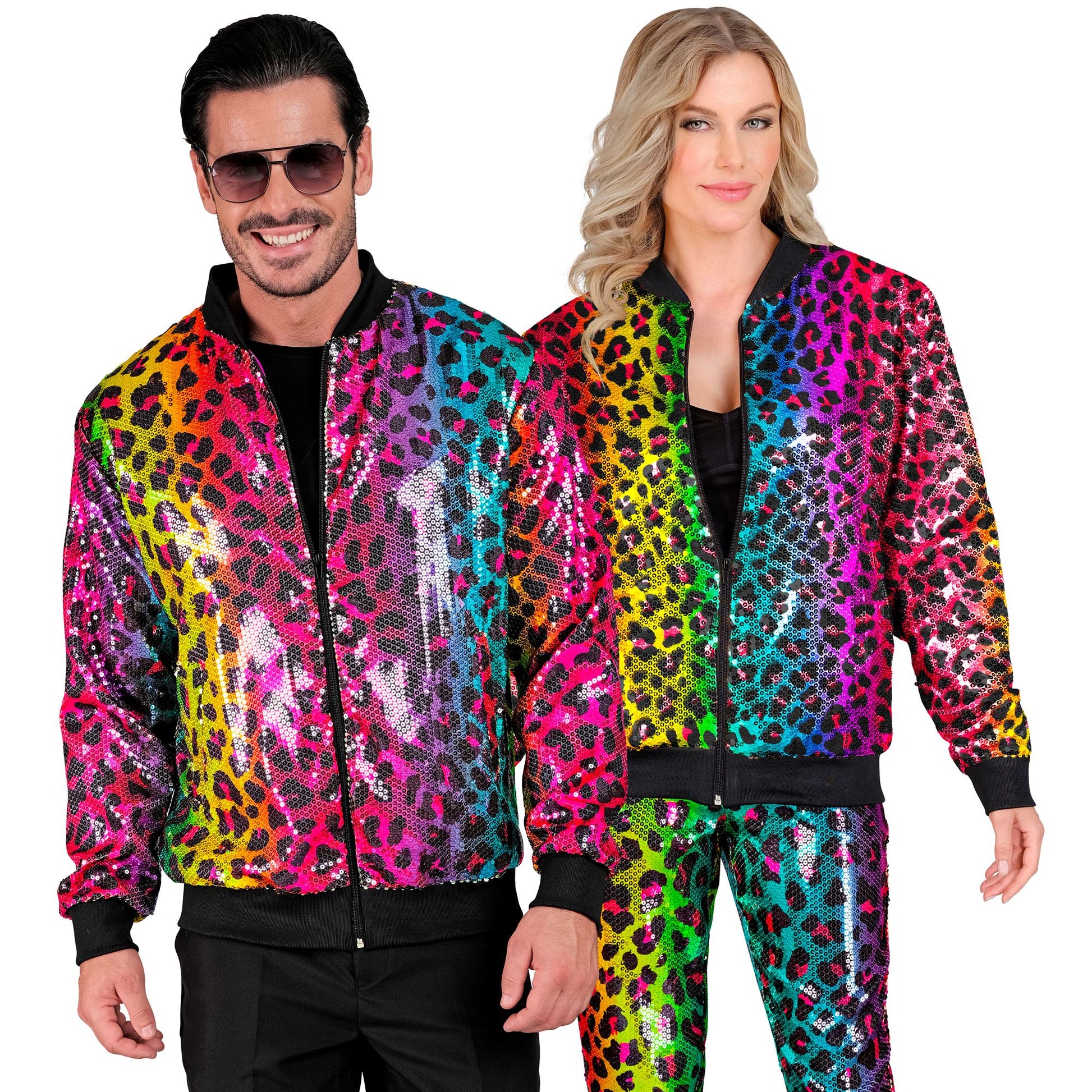 "PARTY FASHION BOMBERJACKE" (Pailletten Bomberjacke in Leopardenmuster Regenbogen) – Ansicht 3