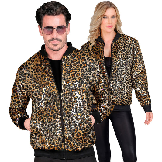 "PARTY FASHION BOMBERJACKE" (Pailletten Bomberjacke in Leopardenmuster) – Vorderansicht