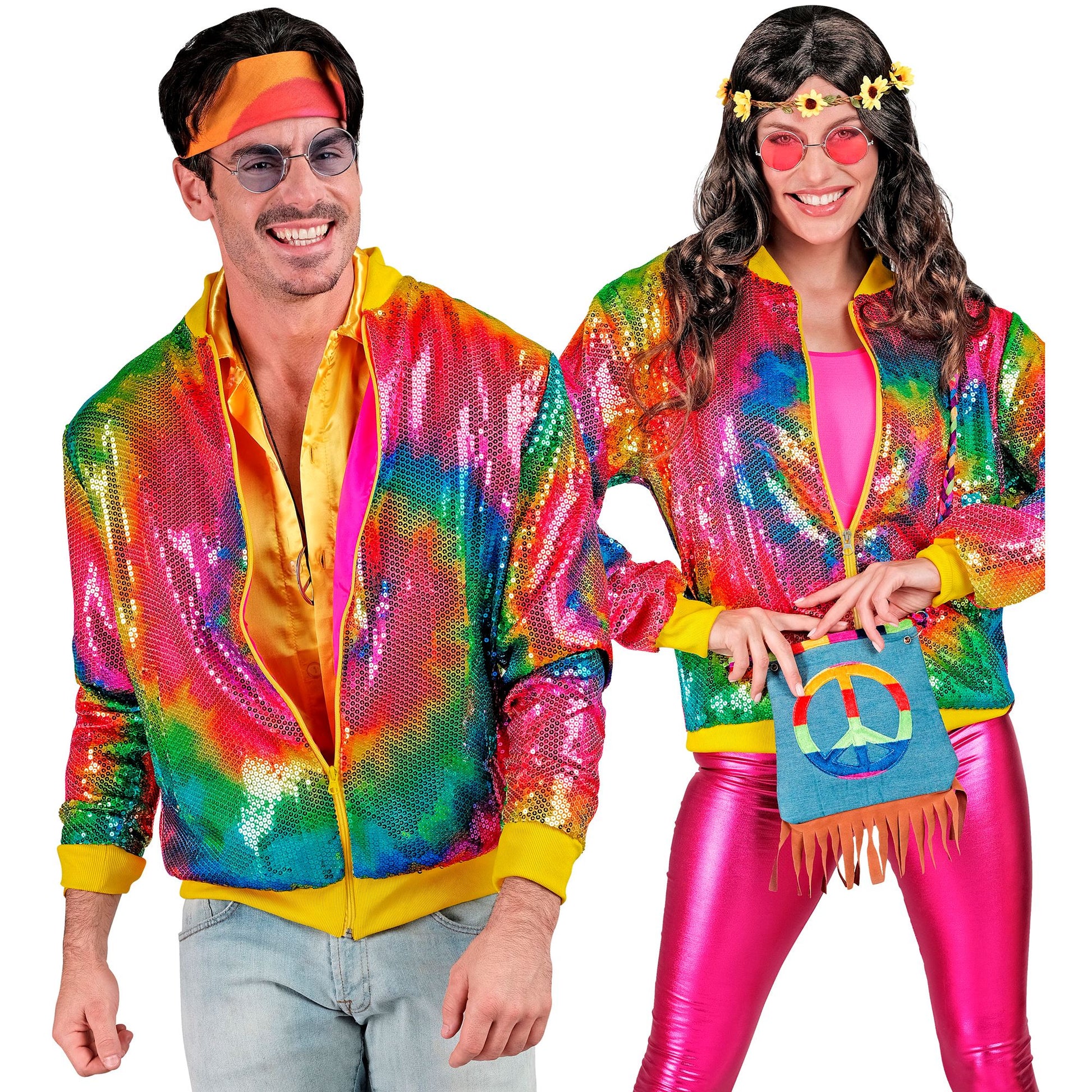 "PARTY FASHION BOMBERJACKE" (Pailletten Bomberjacke in Tie-Dye Muster) – Detailansicht
