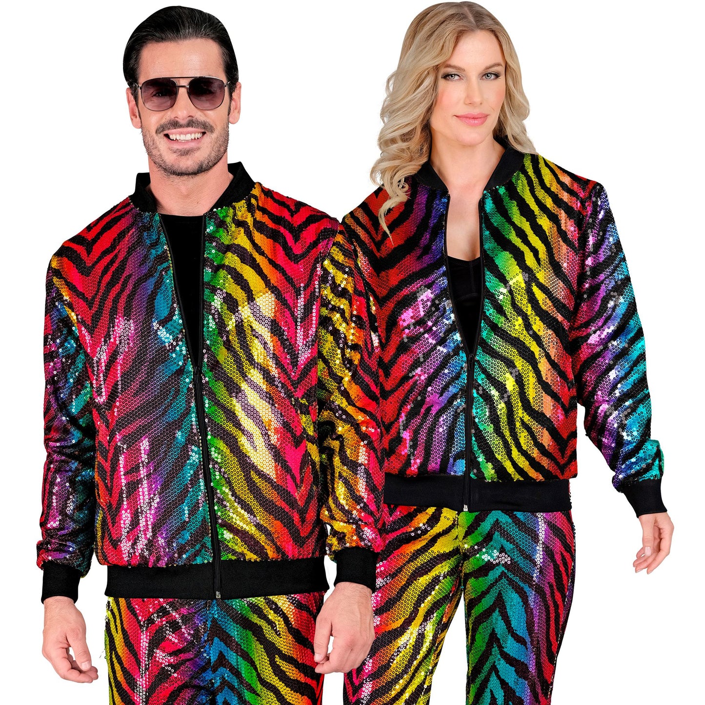 "PARTY FASHION BOMBERJACKE" (Pailletten Bomberjacke in Tigermuster Regenbogen) – Ansicht 3