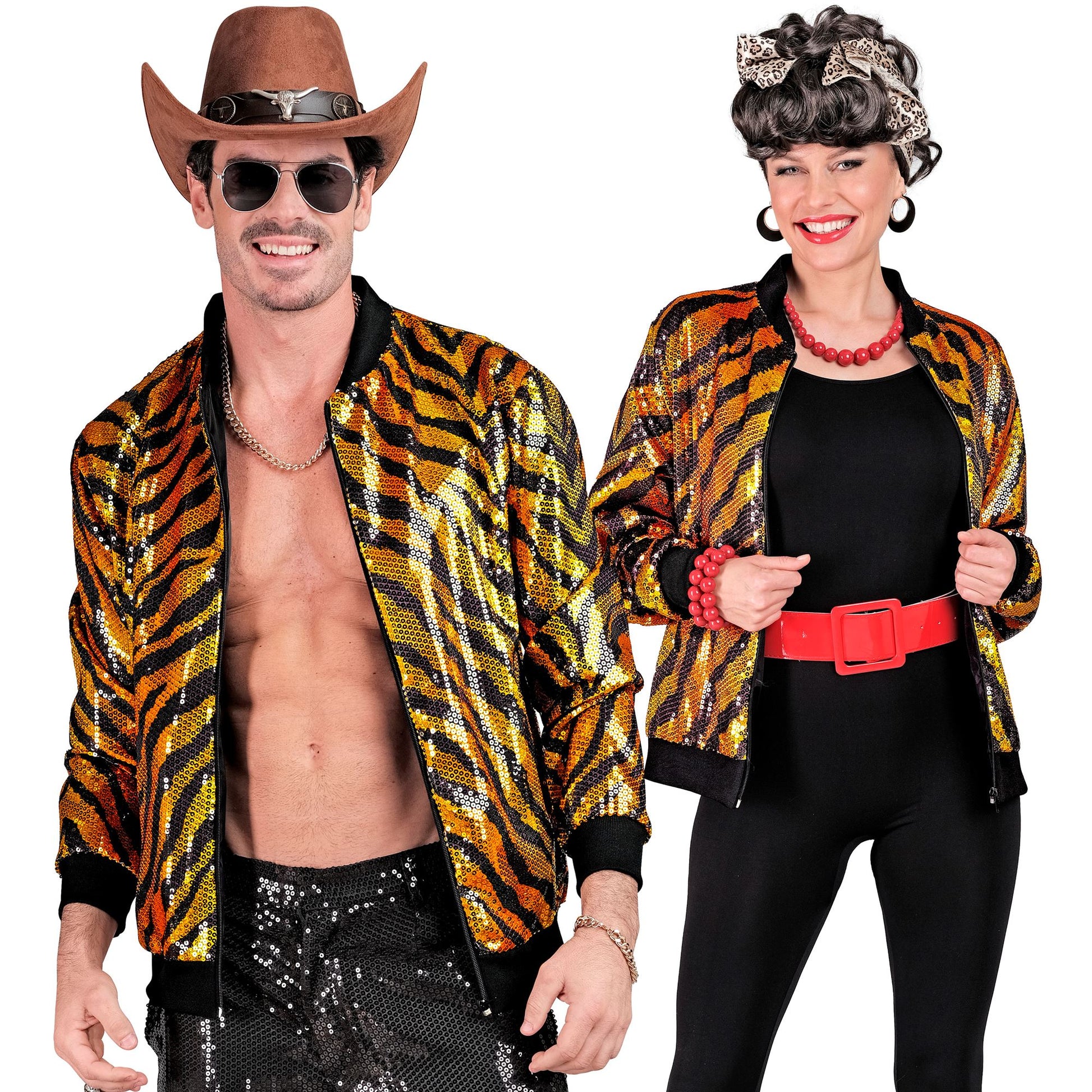 "PARTY FASHION BOMBERJACKE" (Pailletten Bomberjacke in Tigermuster) – Detailansicht