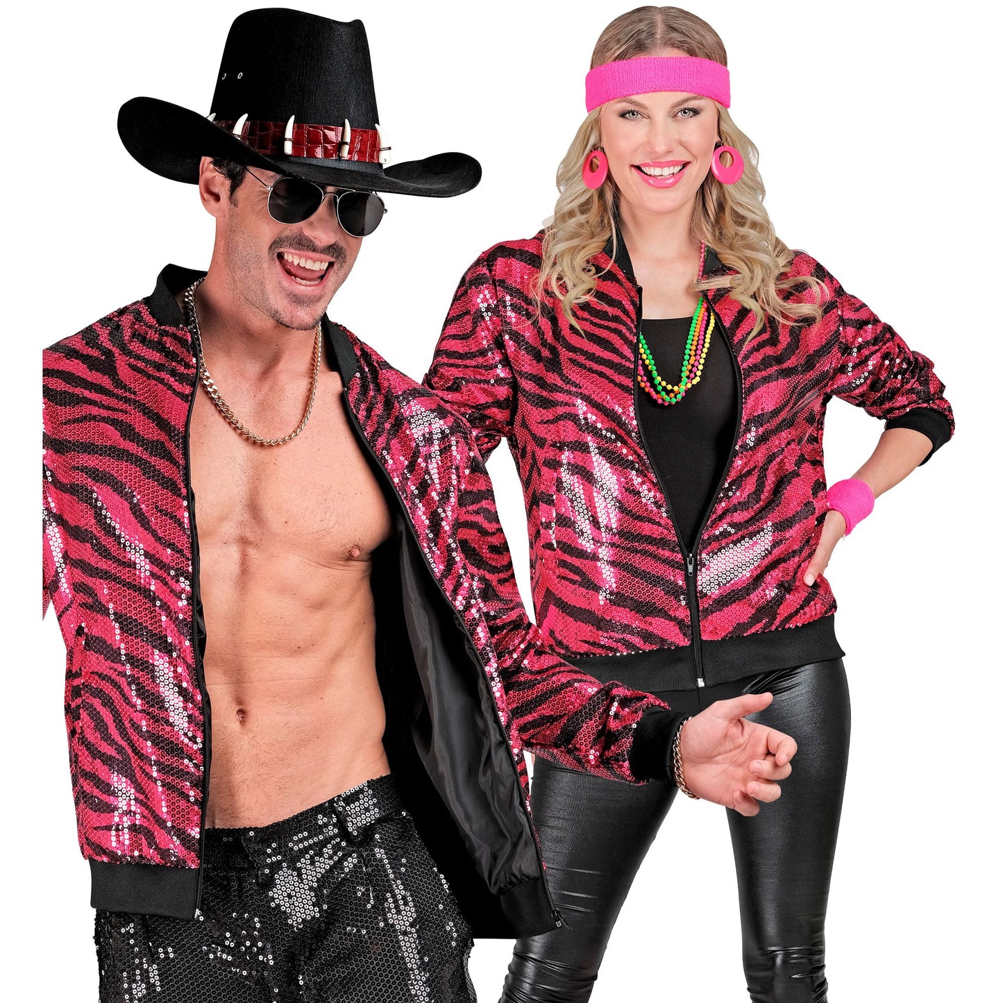 "PARTY FASHION BOMBERJACKE" (Pailletten Bomberjacke in Zebramuster pink) – Detailansicht