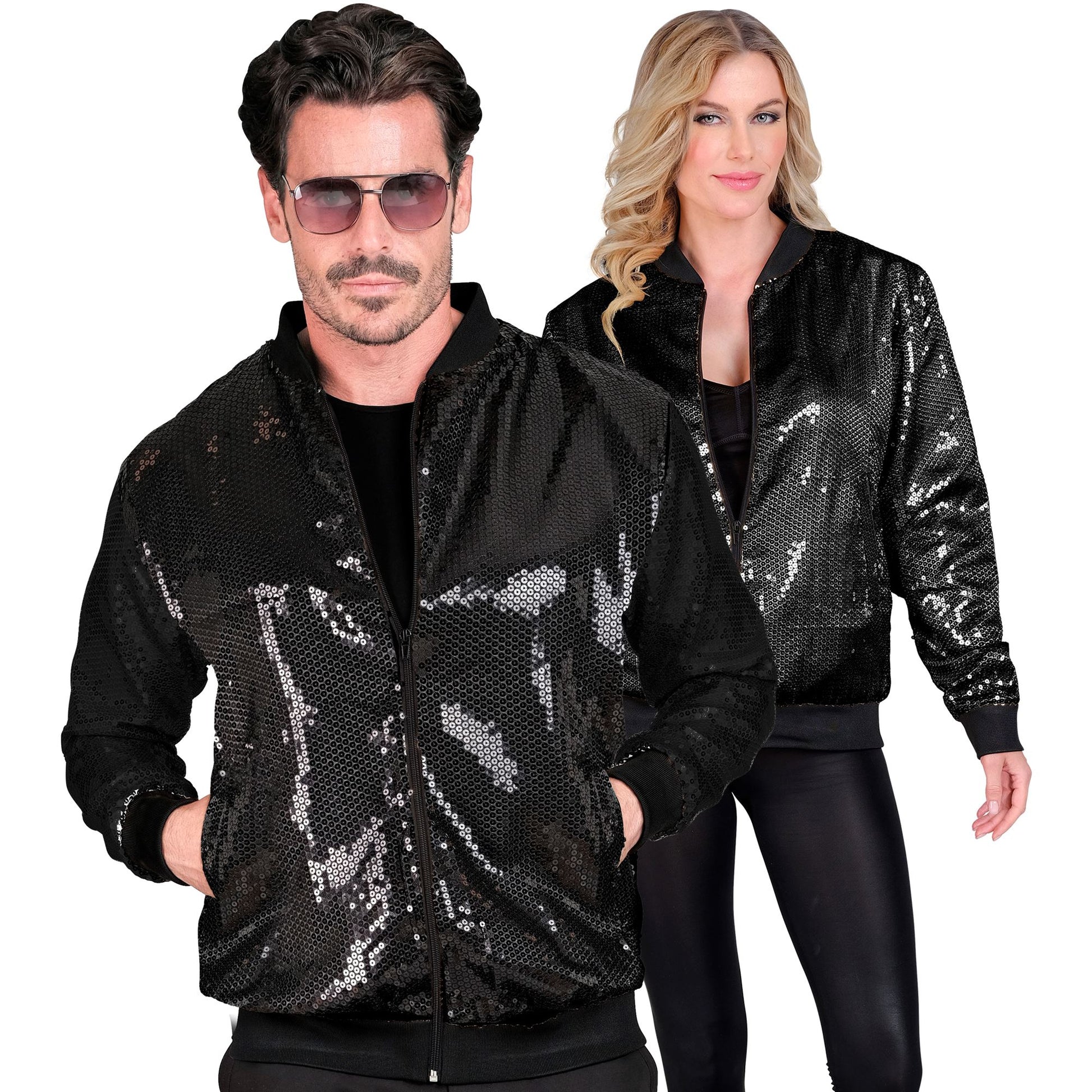 "PARTY FASHION BOMBERJACKE" (Pailletten Bomberjacke schwarz) – Vorderansicht