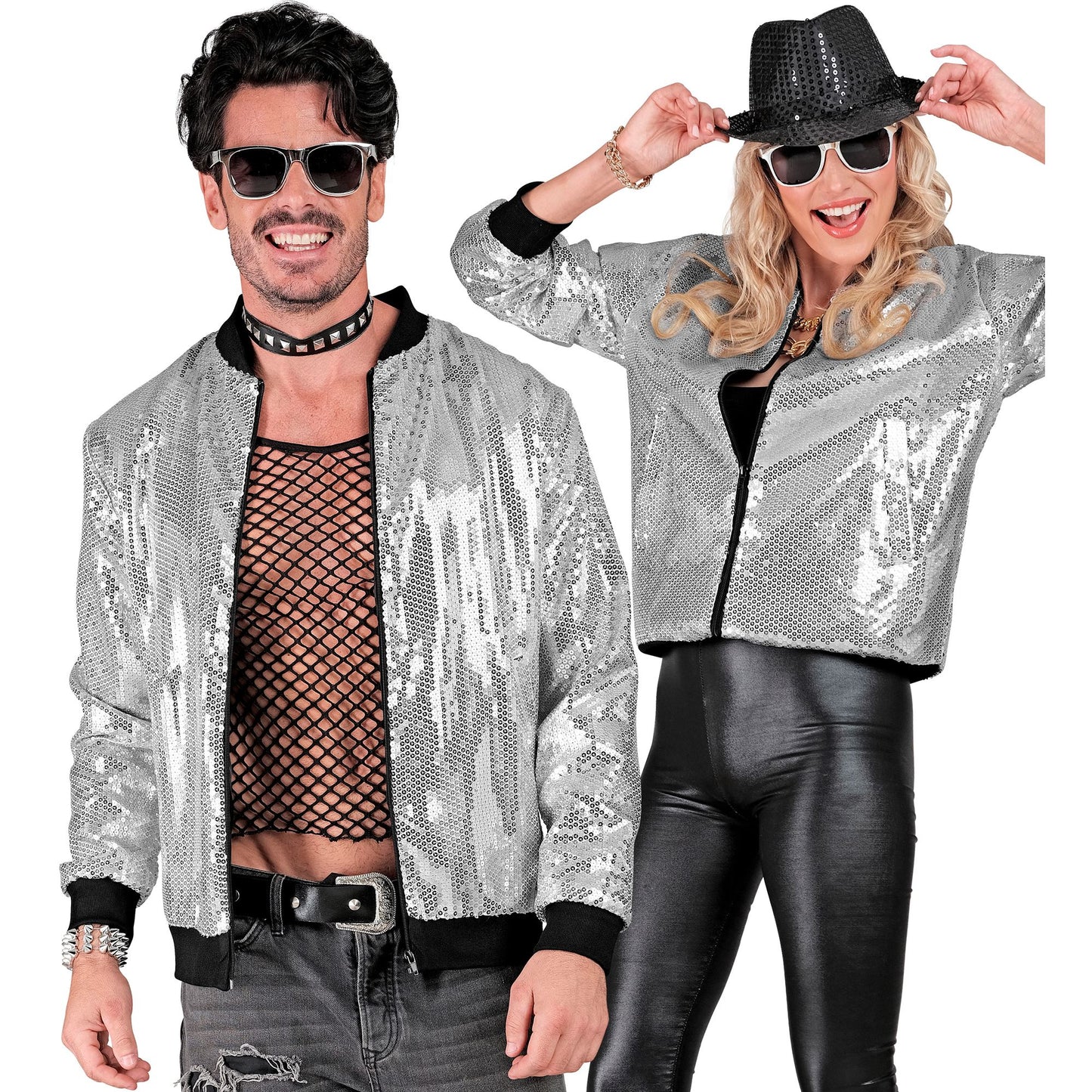 "PARTY FASHION BOMBERJACKE" (Pailletten Bomberjacke silber) – Detailansicht