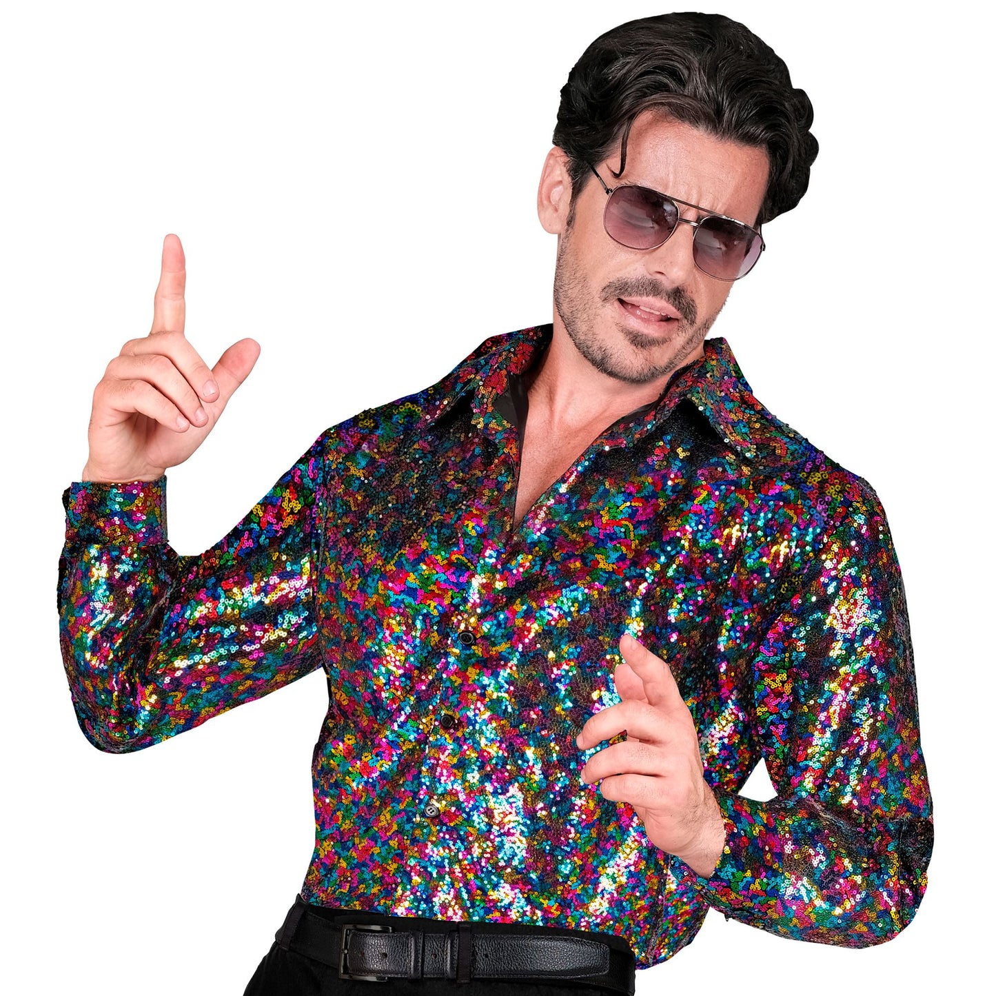 "PARTY FASHION HEMD" (Paillettenhemd bunt) – Vorderansicht