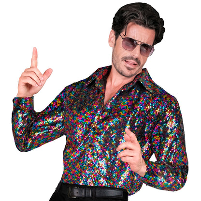 "PARTY FASHION HEMD" (Paillettenhemd bunt) – Vorderansicht