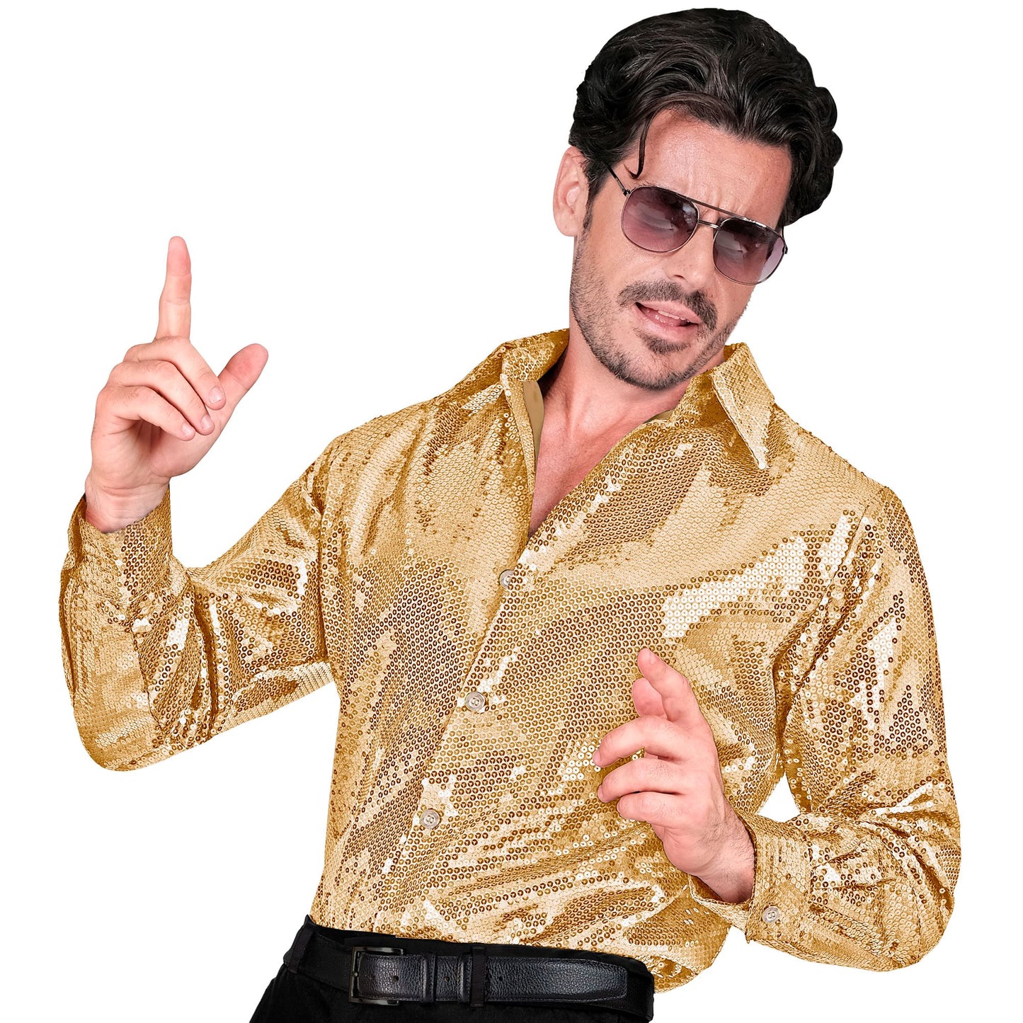 "PARTY FASHION HEMD" (Paillettenhemd gold) – Vorderansicht