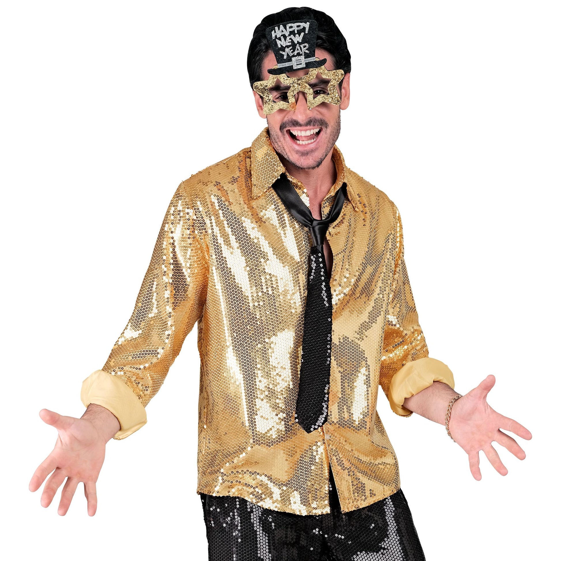 "PARTY FASHION HEMD" (Paillettenhemd gold) – Detailansicht