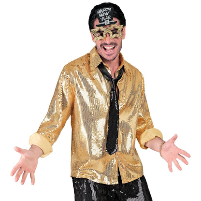 "PARTY FASHION HEMD" (Paillettenhemd gold) – Detailansicht