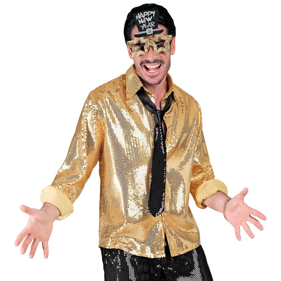 "PARTY FASHION HEMD" (Paillettenhemd gold) – Detailansicht