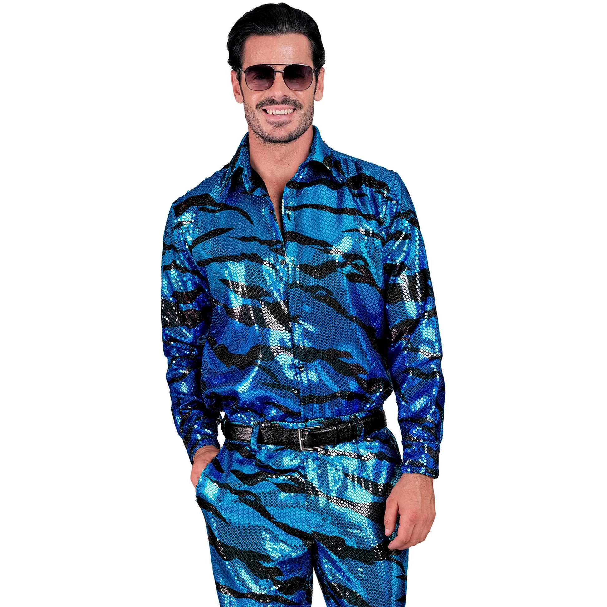 "PARTY FASHION HEMD" (Paillettenhemd in blue waves Muster) – Ansicht 3