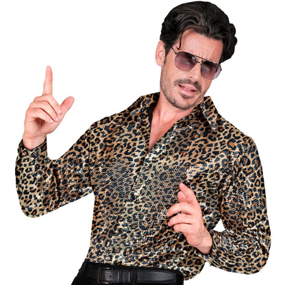 "PARTY FASHION HEMD" (Paillettenhemd in Leopardenmuster) – Vorderansicht