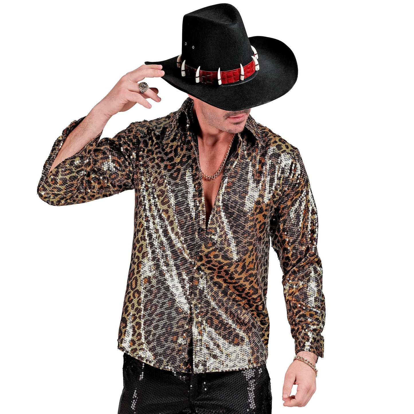 "PARTY FASHION HEMD" (Paillettenhemd in Leopardenmuster) – Detailansicht