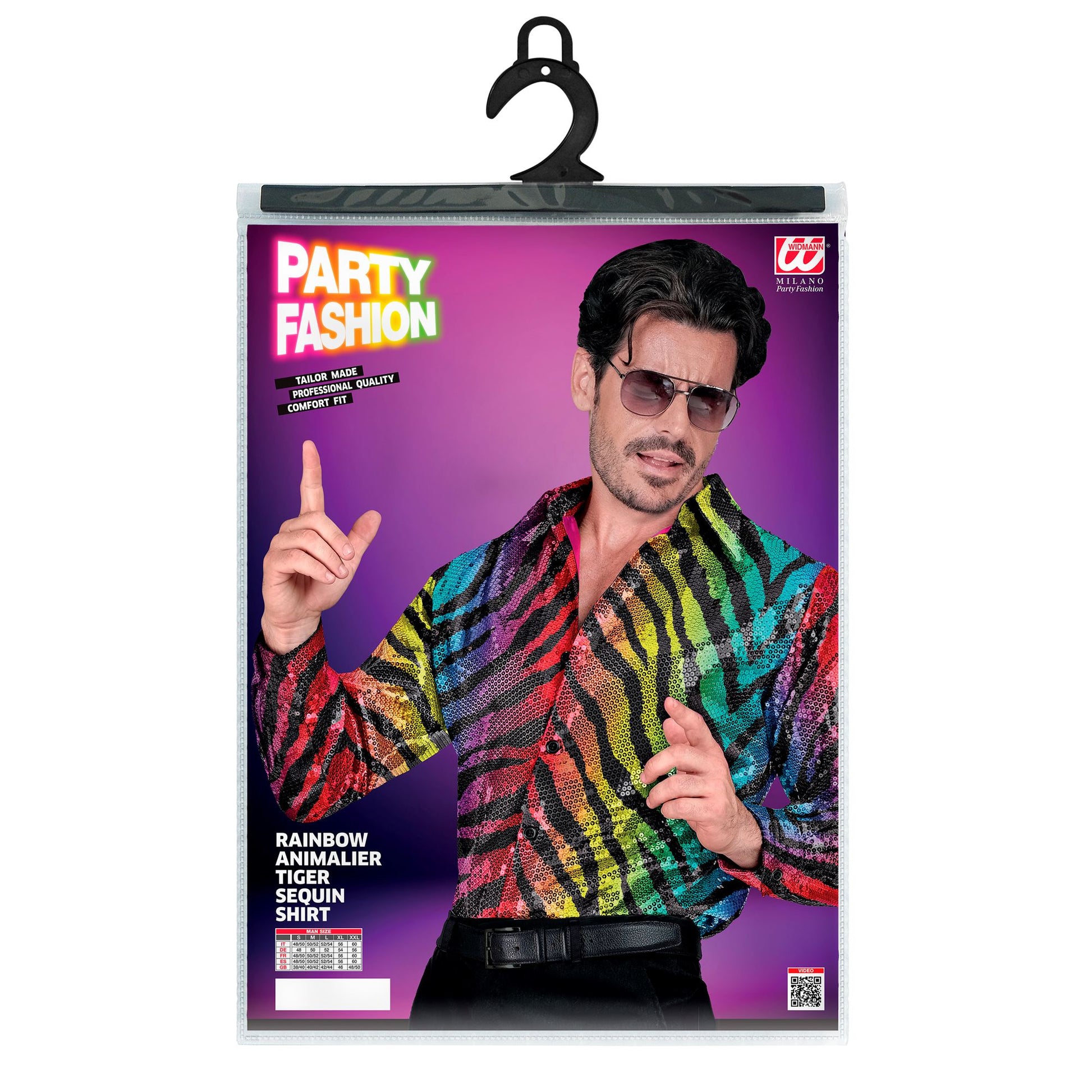 "PARTY FASHION HEMD" (Paillettenhemd in Tigermuster Regenbogen) – Ansicht 3