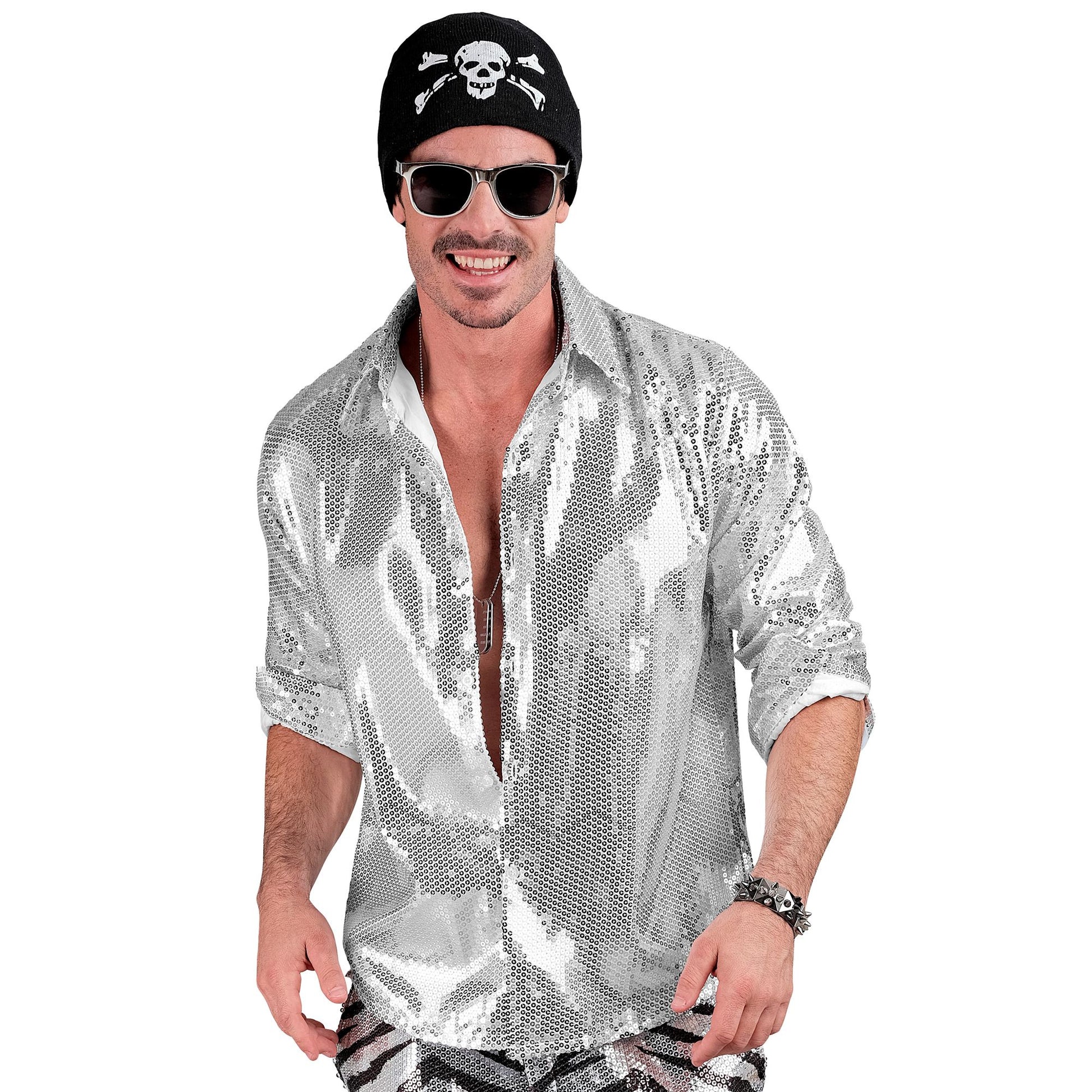 "PARTY FASHION HEMD" (Paillettenhemd silber) – Detailansicht