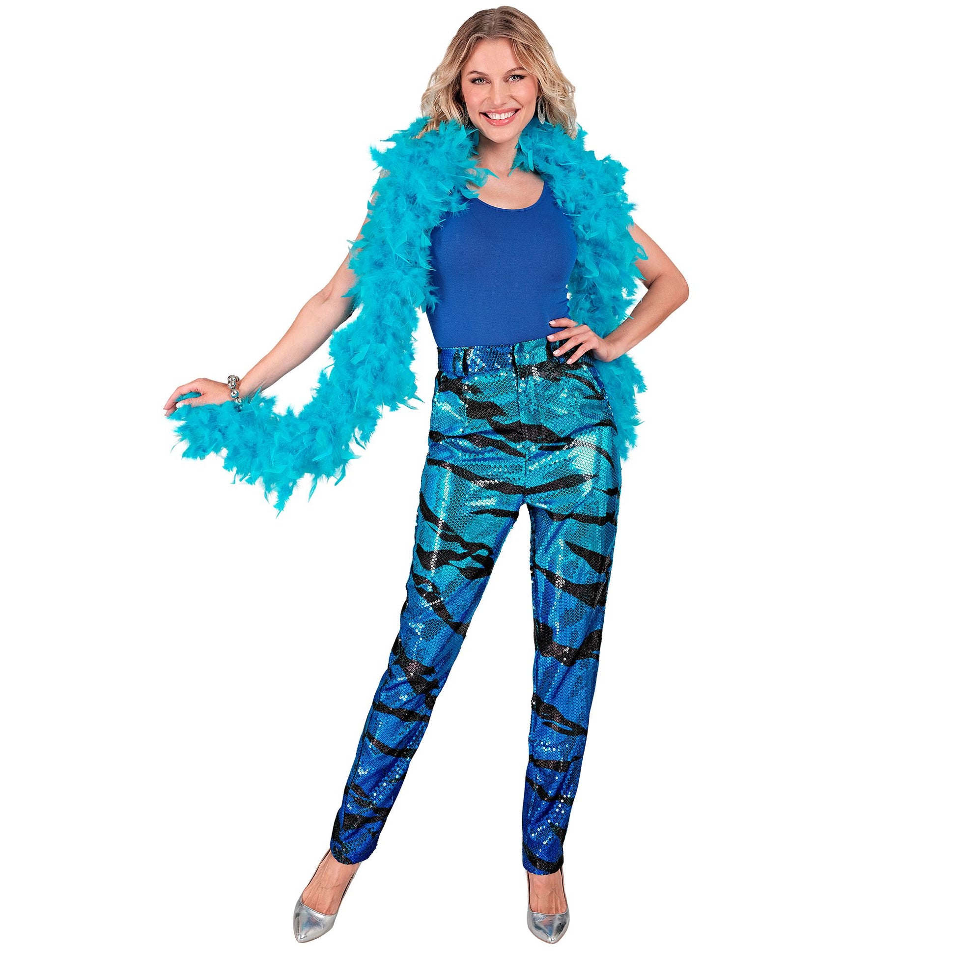 "PARTY FASHION HOSE" (Paillettenhose in blue waves Muster) – Detailansicht