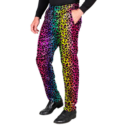 "PARTY FASHION HOSE" (Paillettenhose in Leopardenmuster Regenbogen) – Vorderansicht