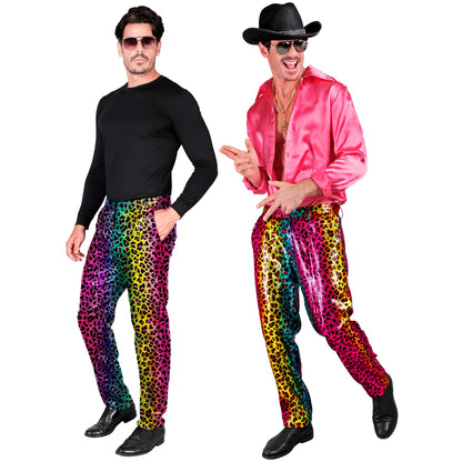 "PARTY FASHION HOSE" (Paillettenhose in Leopardenmuster Regenbogen) – Detailansicht