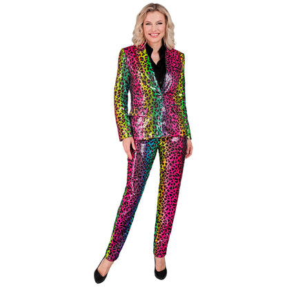 "PARTY FASHION HOSE" (Paillettenhose in Leopardenmuster Regenbogen) – Detailansicht