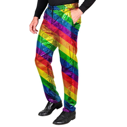 "PARTY FASHION HOSE" (Paillettenhose in Regenbogen Muster) – Vorderansicht