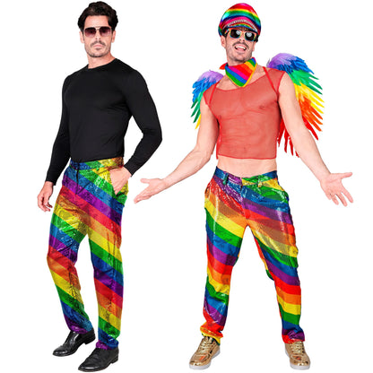 "PARTY FASHION HOSE" (Paillettenhose in Regenbogen Muster) – Detailansicht