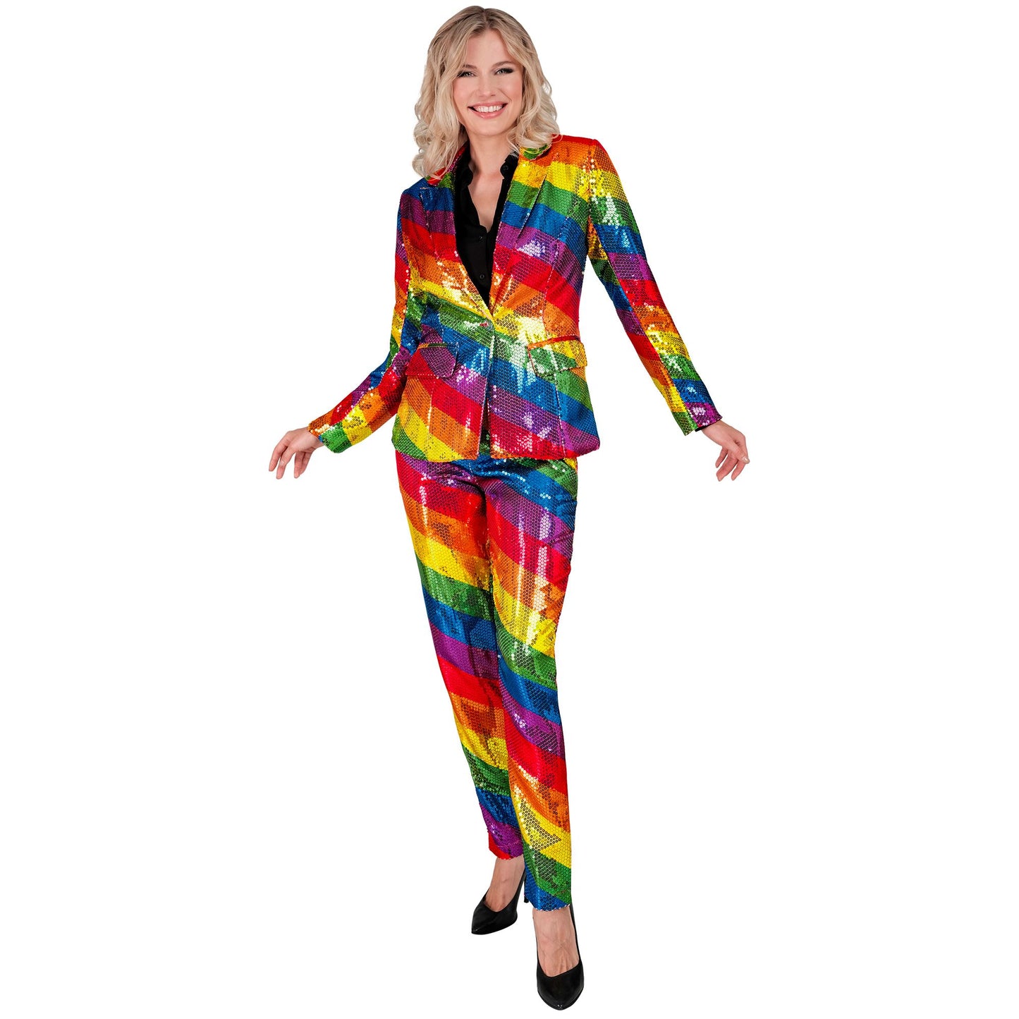 "PARTY FASHION HOSE" (Paillettenhose in Regenbogen Muster) – Detailansicht