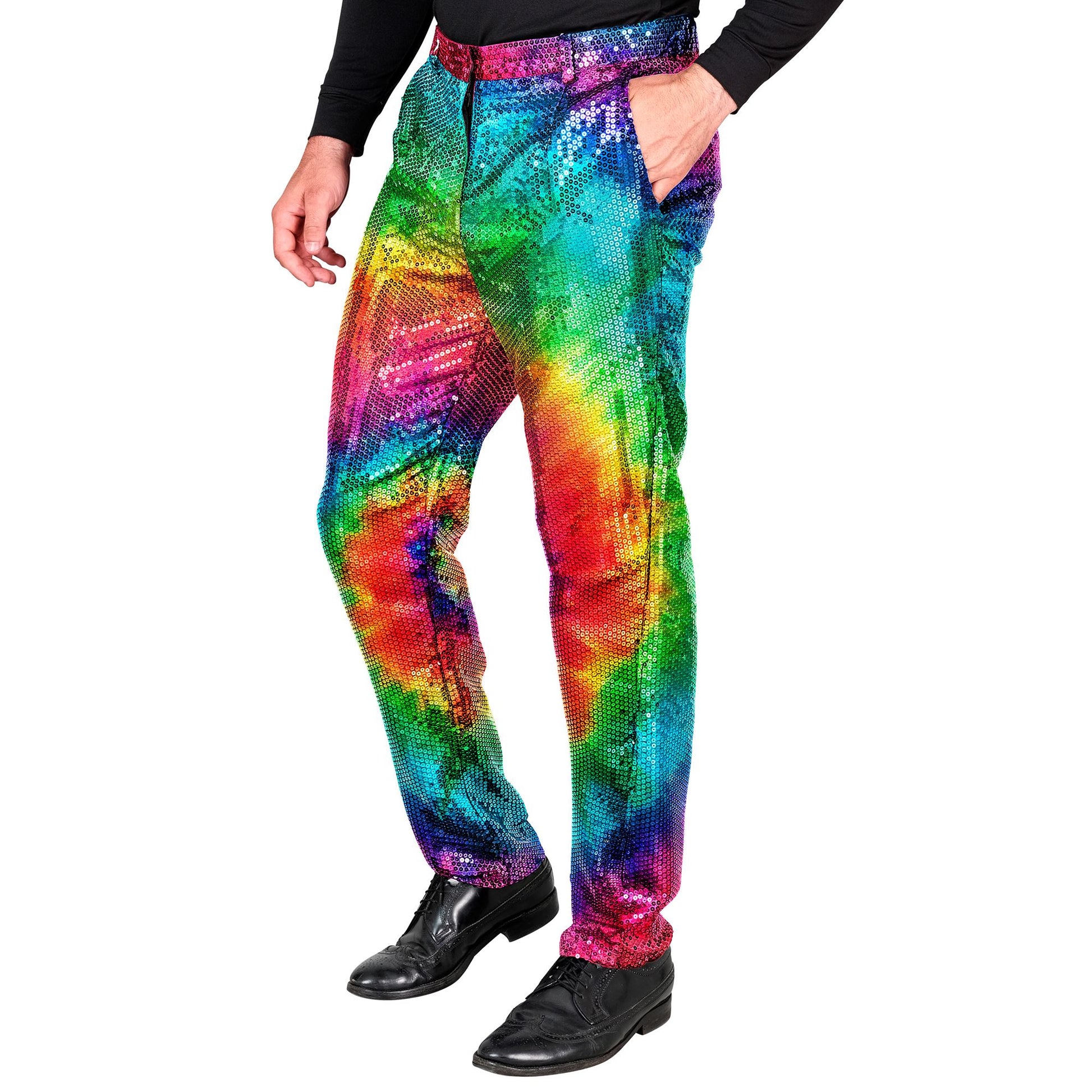 "PARTY FASHION HOSE" (Paillettenhose in Tie-Dye Muster) – Vorderansicht