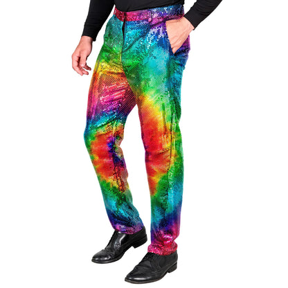 "PARTY FASHION HOSE" (Paillettenhose in Tie-Dye Muster) – Vorderansicht