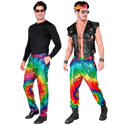 "PARTY FASHION HOSE" (Paillettenhose in Tie-Dye Muster) – Detailansicht